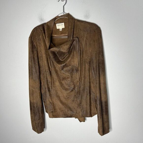 Silence + Noise Jacket Womens Large Brown Asymmetric Zip Stretch Faux Suede Boho - Picture 8 of 11